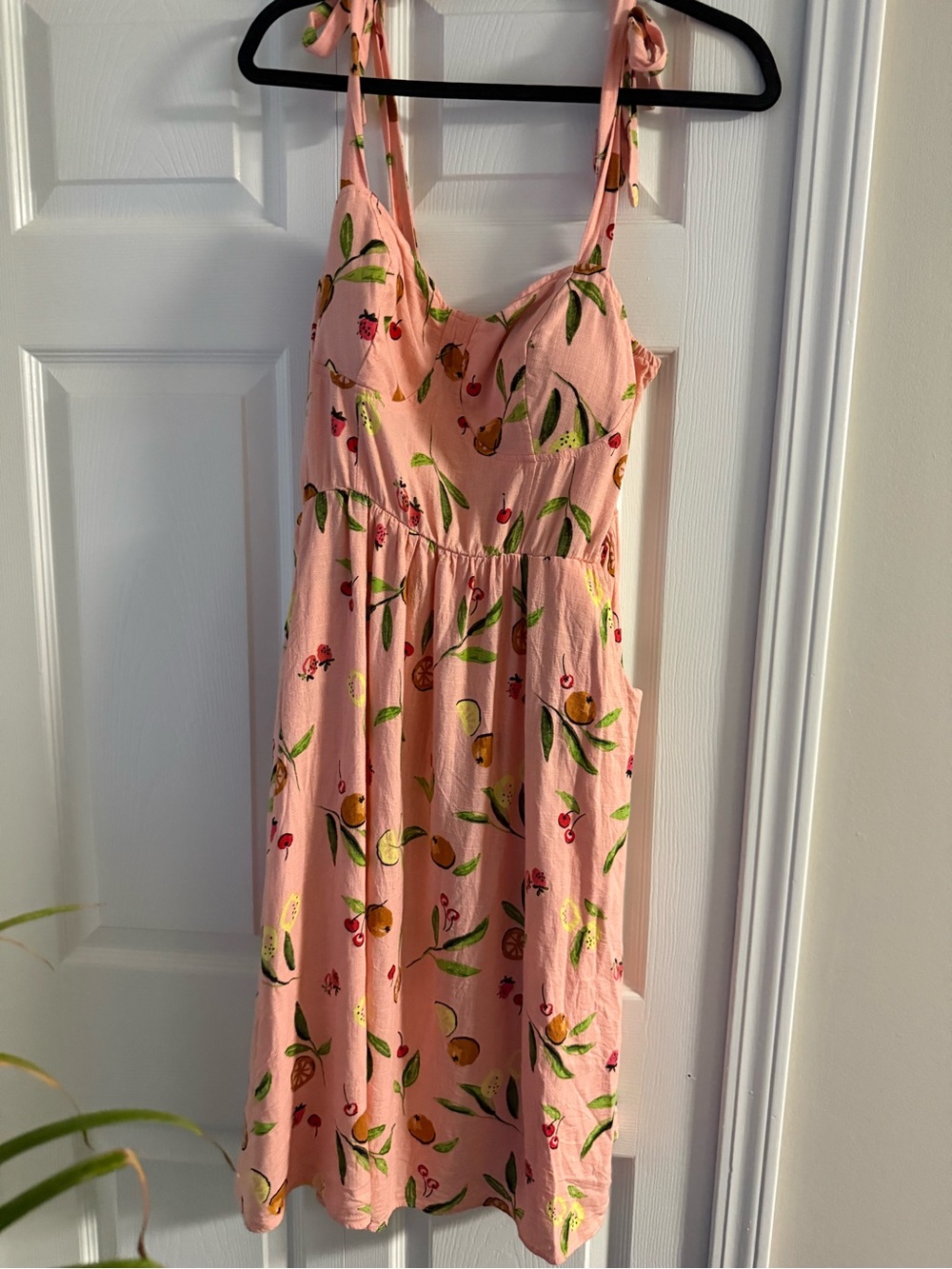 LC Lauren Conrad Pink Fruit-Print Tie-Shoulder Midi Dress